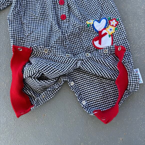 VTG 90s HealthTex Black White Check Primary Color Clown Hearts One Piece 6-9 MO - Picture 5 of 9
